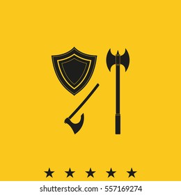 Battle ax and shield icon.