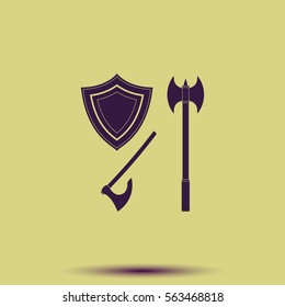 Battle ax and shield icon.