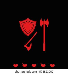 Battle ax and shield icon.