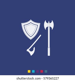 Battle ax and shield icon.