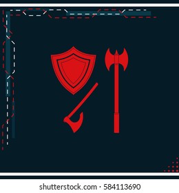 Battle ax and shield icon.