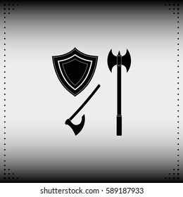Battle ax and shield icon.