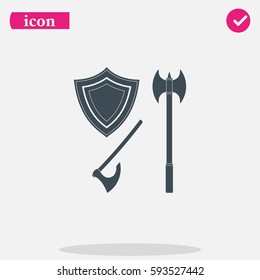 Battle ax and shield icon.