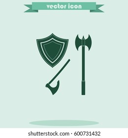 Battle ax and shield icon.