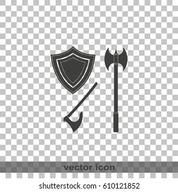 Battle ax and shield icon.