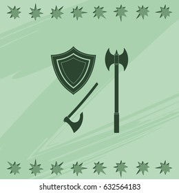 Battle ax and shield icon.