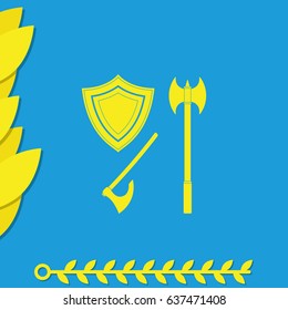 Battle ax and shield icon.