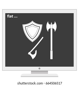 Battle ax and shield icon.