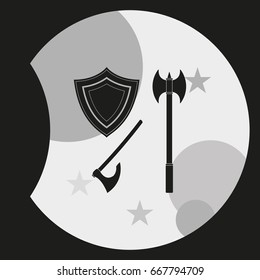 Battle ax and shield icon.