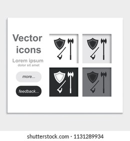Battle ax and shield placed on web page template flat vector icon.