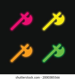 Battle Axe four color glowing neon vector icon