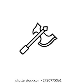 Icono de la línea del hacha de batalla, borde afilado del armamento medieval
