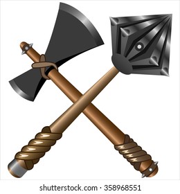 battle axe and mace on a white background vector