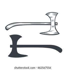 battle axe outline and silhouette, vector illustration