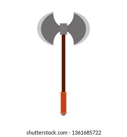Battle axe vector icon weapon blade. Ancient isolated white viking warrior symbol. Barbarian fantasy game equipment