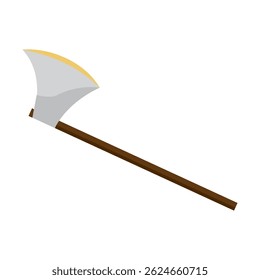 Hacha de batalla con mango de madera. Ilustración vectorial