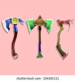 Battle Axes set. Vector illustrations.