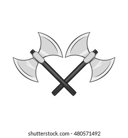 Battle axes with two tips icon in black monochrome style isolated on white background. Combat weapon symbol vector illustration