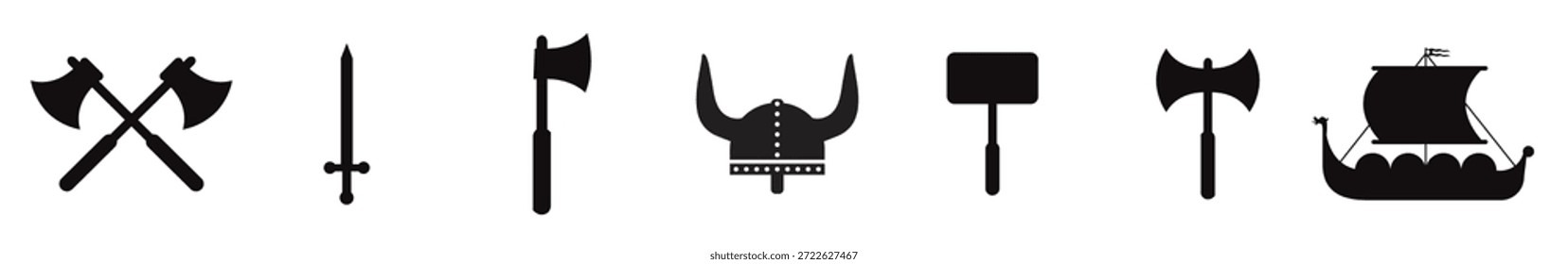 Battle axes vector set, Crossed battle axe silhouette Battle axe silhouette white background Vector illustration.