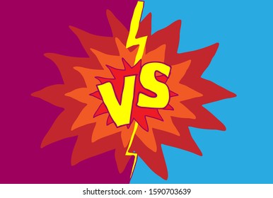 Battle banner match, vs letters competition confrontation with doodle style
