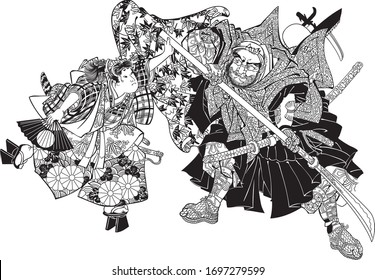 The Battle of Benkei and Ushiwakamaru, Japanese warriors