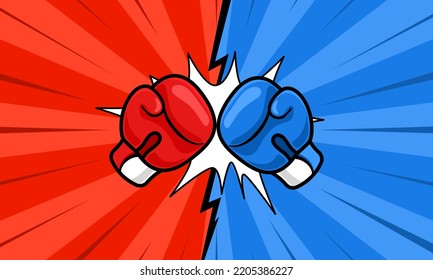 In the battle between red and blue Red gloves and Blue gloves collide. Red vs Blue. Red and blue battle.