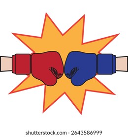In the battle between red and blue Red gloves and Blue gloves collide. Red vs Blue. Red and blue battle.