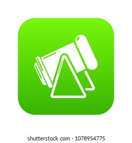 Battle cannon icon green vector isolated on white background