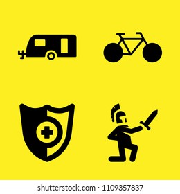 battle, caravan, bicycle and shield vector icon set. Sample icons set for web and graphic design
