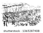 Battle of Chickamauga was fought between US and confederate forces in the American civil war vintage line drawing.
