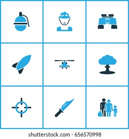 Battle Colorful Icons Set. Collection Of Grenade, Explosion, Refugee And Other Elements. Also Includes Symbols Such As Target, Nuclear, Bang. Battle Colorful Icons Set. Collection Of Grenade, Explosion, Refugee And Other Elements. Also Includes Symbols Such As Target, Nuclear, Bang.