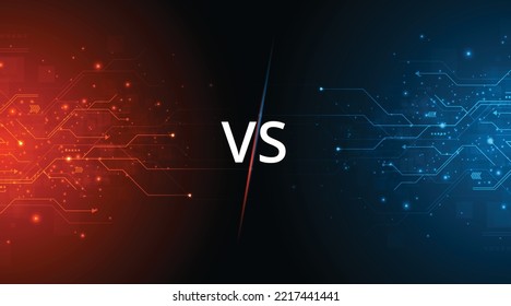 Concepto de base de la batalla o la competencia. ilustración plantilla en blanco con chispas de circuito eléctrico y letras VS. Concepto de ciberdeporte.