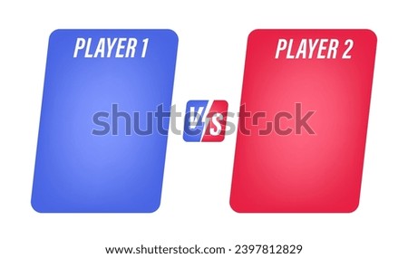 Battle competition concept template. Red and blue players, white background. Video game or fighting competitors. VS letters and two players blanks. Vector illustration
