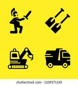 battle, dump truck, loader and oars vector icon set. Sample icons set for web and graphic design
