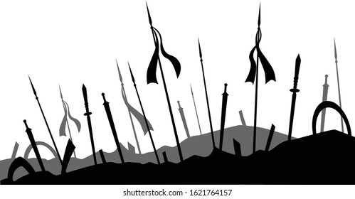 battle field after war swords and spears 