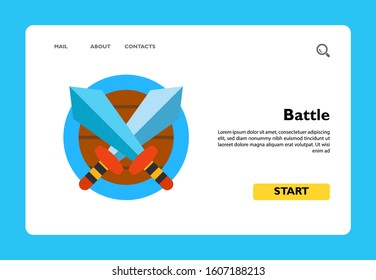 Battle flat icon. Vector illustration of two crossed swords