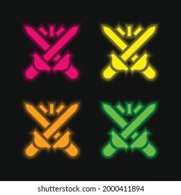 Battle four color glowing neon vector icon