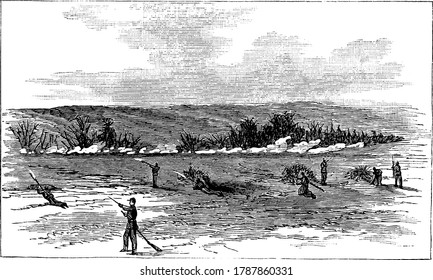 The Battle of Fredericksburg was a crushing defeat for the Union, fought on December 11–15, 1862., vintage line drawing or engraving illustration. 