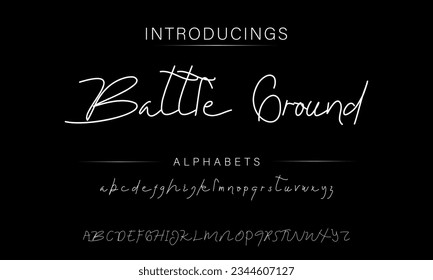 Battle Ground Hand drawn vector alphabet. Modern monoline signature script font. Elegant Signature Font. Best Alphabet Beautiful Calligraphy Signature Font lettering handwritten