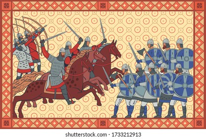 The Battle of Hastings. Medieval illustration