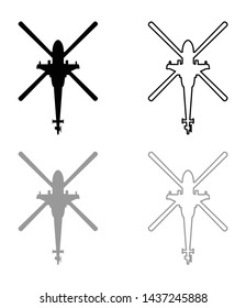 Battle helicopter  symbols black grey set