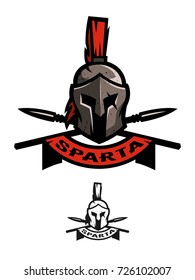 Battle Helmet and Spears. Spartan symbol, logo, emblem.