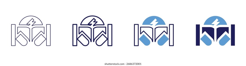 Ícone de batalha em 4 estilos diferentes. Linha Fina, Linha, Linha Negrito, Duotônico. Estilo duotônico. Traçado editável.