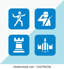 battle icon. 4 battle set with fighter, chess, grenade and soldier vector icons for web and mobile app