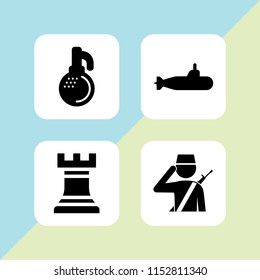 battle icon. 4 battle set with grenade, soldier, chess and war vector icons for web and mobile app