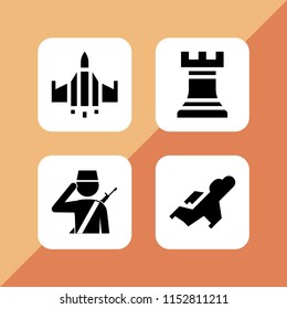 battle icon. 4 battle set with soldier, chess and fighter vector icons for web and mobile app