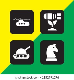 battle icon. 4 battle set with war tank, chess, submarine and war vector icons for web and mobile app