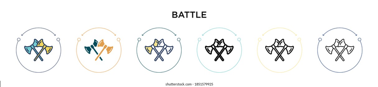 Icono de batalla en estilo relleno, delgado, contorno y trazo. Ilustración vectorial de dos iconos de los vectores de batalla de color y negro se puede utilizar para móviles, ui, web