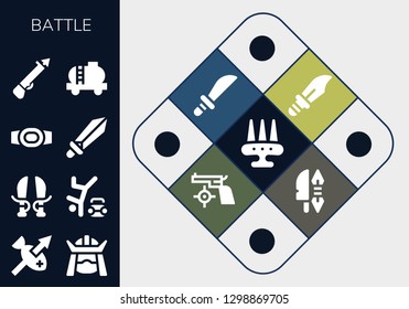  battle icon set. 13 filled battle icons. Simple modern icons about  - Weapon, Spear, Samurai, Sword, Hip hop, Champion belt, Tank, Dagger, Weapons, Gun