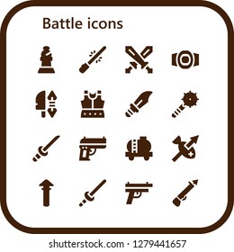  battle icon set. 16 filled battle icons. Simple modern icons about  - Bishop, Saber, Swords, Champion belt, Weapon, Armour, Dagger, Katana, Gun, Tank, Spear, Sword